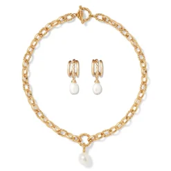 Best The Met Store Cypriot Twist Pearl Chain Pendant Necklace and Triple-Hoop Earrings Set