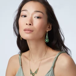 The Met Store Lotus Pagoda Plique-à-Jour Long Drop Earrings