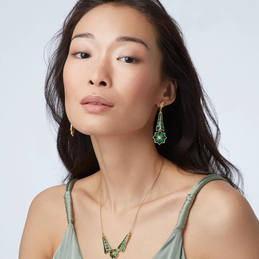 The Met Store Lotus Pagoda Plique-à-Jour Long Drop Earrings