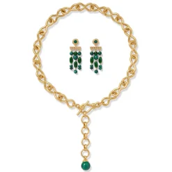 New The Met Store Roman Malachite Statement Necklace and Chandelier Earrings Set