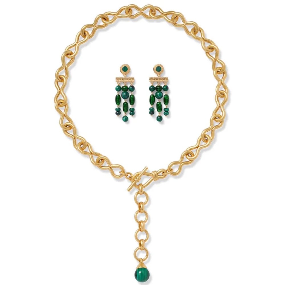 New The Met Store Roman Malachite Statement Necklace and Chandelier Earrings Set