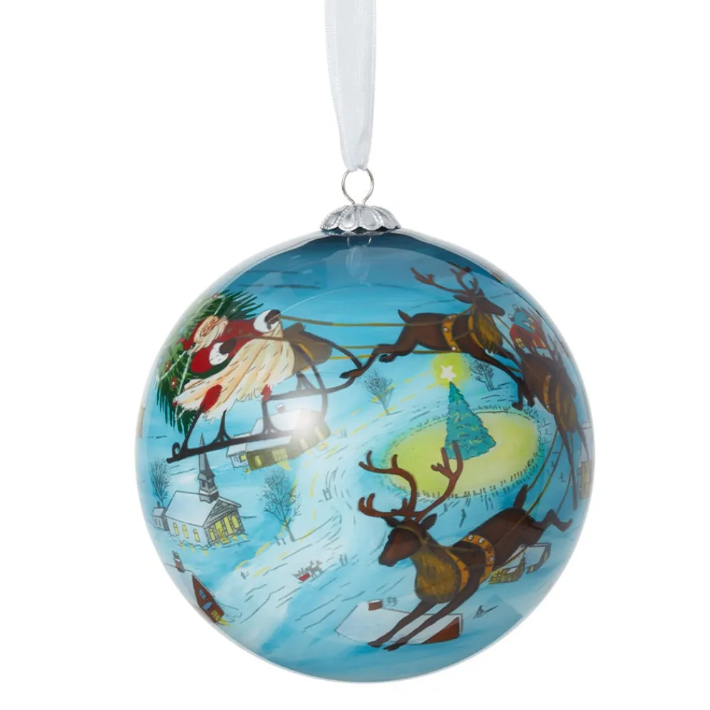 Outlet The Met Store Santa and Reindeer Hand-Painted Glass Ornament