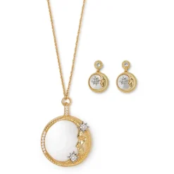 Clearance The Met Store Spanish Day and Night Magnifier Pendant Necklace and Moon Drop Earrings Set